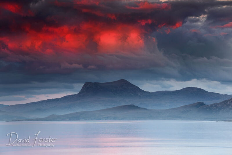 Gloaming Fire and Mist, Beinn Ghobhlach, Highland, Scotland, UK