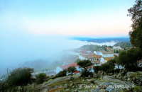 Sierra Morena morning-mist rolling in over Virgen de la Cabeza