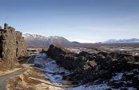 The Rift Valley, where the American and Eurasian tectonic plates are pulling apart at a rate of a few centimetres per year.