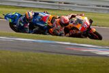 Marc Marquez leading Alex Rins in the race at silverstone 2019