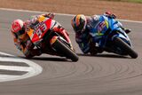 Marc Marquez leading Alex Rins in the race at silverstone 2019