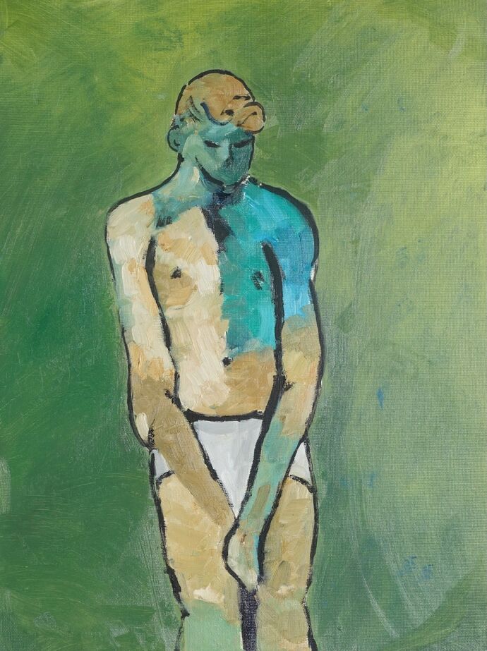 Nude against a green background (after Keith Vaughan)
