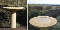Bird bath with lettered rim