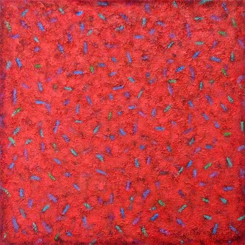 'Distribution on Red' 60x60cm acrylic on canvas 60x60cm 2007