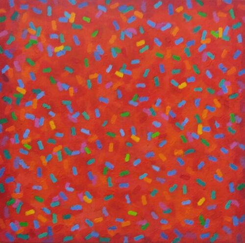 'Hot Spots on Red Orange' 45x45cm acrylic on canvas 2010