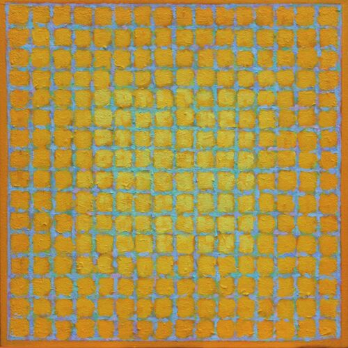 'Grid 2 - Blue on Yellow' 45x45cm acrylic on canvas 2014