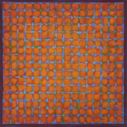 Grid 5 - Blue on Orange 45x45cm acrylic on canvas 2015 (Private Collection)