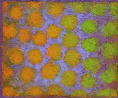 'Colour Chord violet orange green 1' 30x24cm acrylic on board 2025