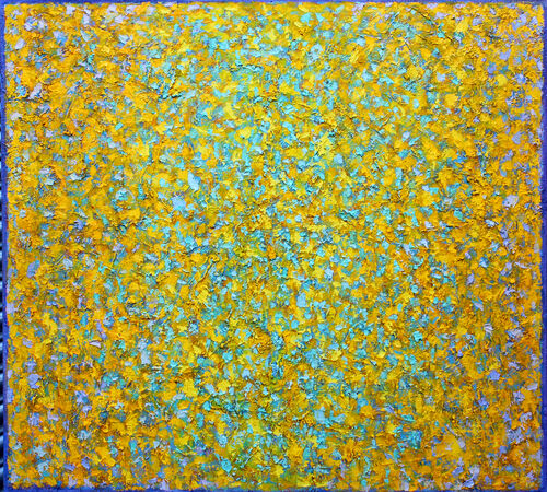 'Yellow Rework 1974-2025' oil on canvas 100x92cm 2025