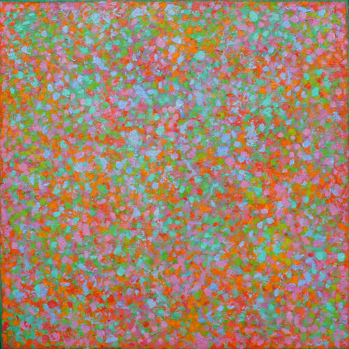 'Reds Amongst the Greens; acrylic on canvas 60x60cm 2026