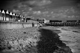Southwold huts and pier - monochrome