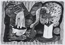 It turned out that when Alice peered into the looking glass and saw that it was filled with liars and thieves, she jumped anyway, 2019, 36x51cms, ink on paper