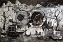 Houston We Have A Problem, 2016, gesso and ink on paper, 110x160cms