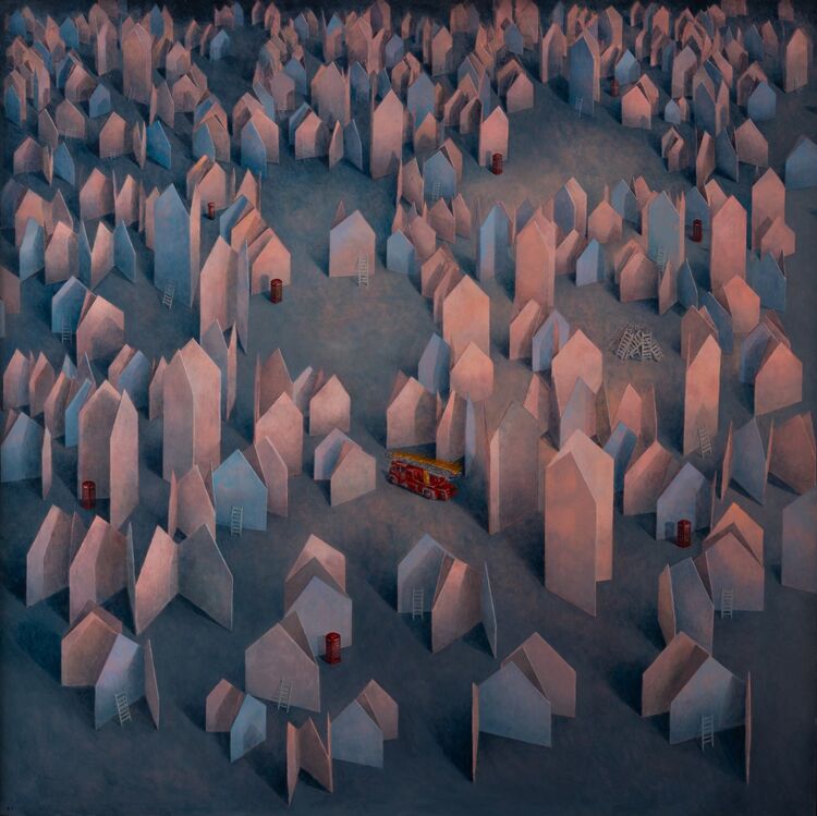 'This Mortal City' Oil on panel 100x100cm