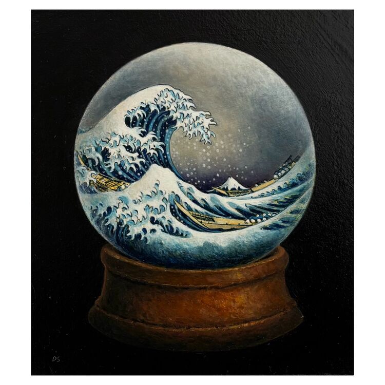 'The Great Wave Off Kanagawa' (after Hokusai) oil on panel 16.5 x 19.5cm