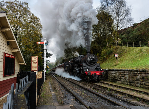 Climbing into Goathland station, North Yorkshire Moors Railway