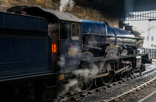 GWR King Class 4-6-0 No 6023 "King Edward II" at Pickering, North Yorkshire Moors Railway, October 2019