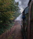 Climbing between Kelling Heath Park Halt and Holt behind GWR tank locomotive 5619, North Norfolk Railway, 23 October 2012