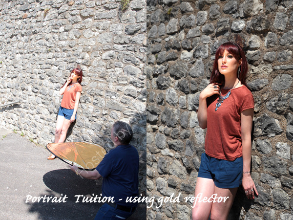 Portrait Photography Tuition. Using reflectors to fill shadows.