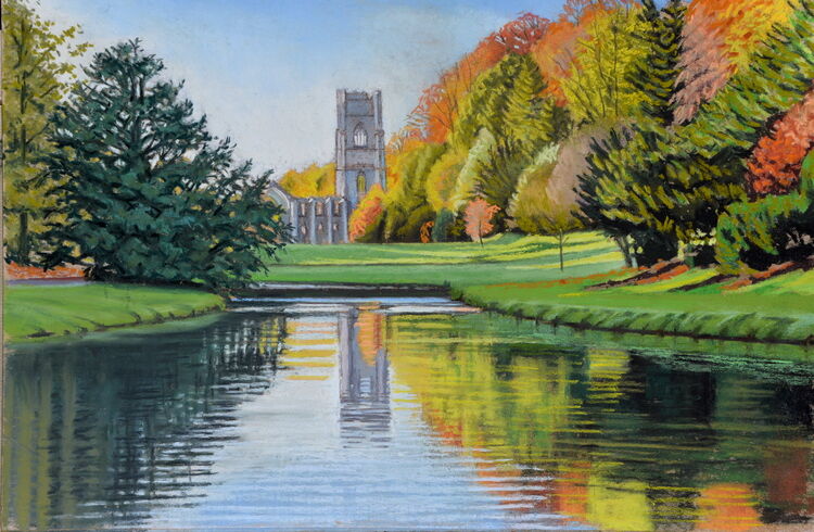 Fountains Abbey fron the Park, Autumn  Pastel