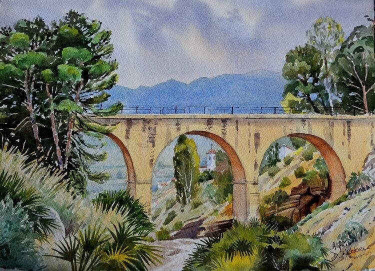 Alfaix Bridge, Almeria, Spain. Watercolour NFS