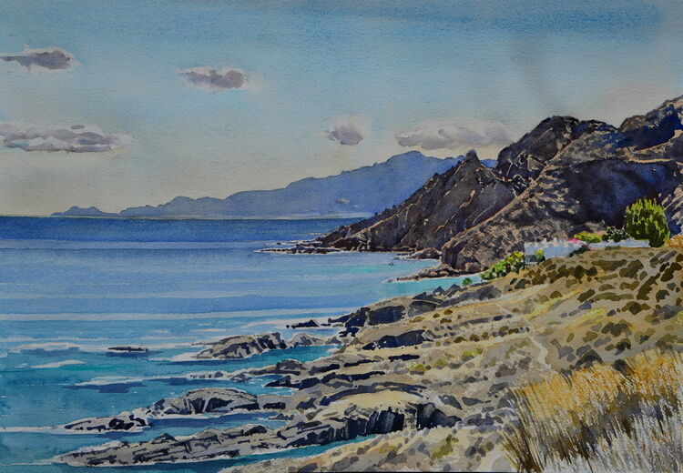 Along the coast from Cala Cristal, Spain  Watercolour 51 x 36cm