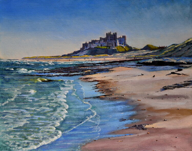 Bamburgh Castle from the Beach  Oil 51 x 41cm.