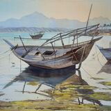 Beached Dhows on the Khor at Sur Watercolour NFS