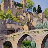 Belcastel, Aveyron, France. Watercolour