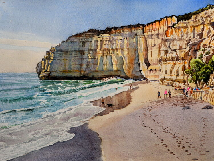 Centeanes Beach, Algarve, Portugal   Watercolour 54 x 40cm