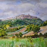 Chiusdino from the valley. Watercolour 48 x 37cm