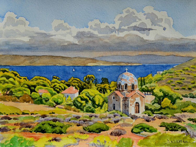 Church near Cape Sounion. Watercolour 40 x 30cm