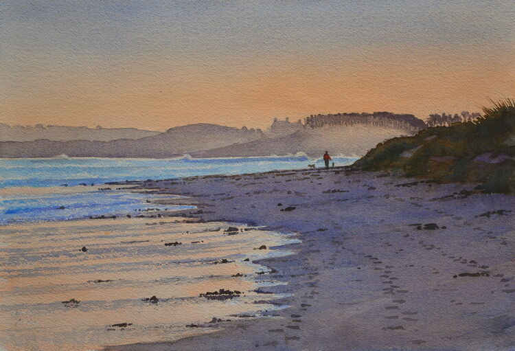 Clear winter evening at Embleton Bay  Watercolour 51 x 35cm
