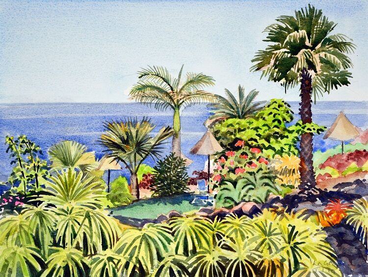 Clifftop Garden, La Gomera, Canaries. Watercolour 39 x 30cm