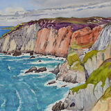 Colourful Cliffs near Perranporth, Cornwall Watercolour 51 x 36cm