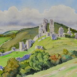 Corfe Castle from the east. Watercolour 51 x 36cm