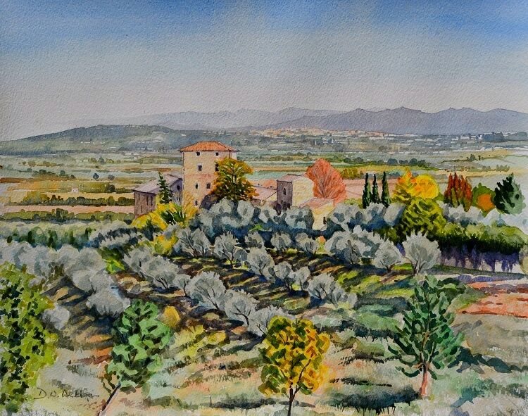 Distant view of Siena from Stigliano, Tuscany  Watercolour  46 x 39cm