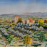 Distant view of Siena from Stigliano, Tuscany Watercolour 46 x 39cm