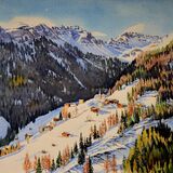 Dolomites Village Watercolour 74 x 54cm
