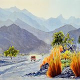 Dusty Road, Wadi Bani Awf. Watercolour 69 x 50cm