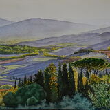 Evening view from Pienza, Tuscany Watercolour 51 x 36 cm