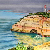 Farol de Alfanzina, Algarve, Portugal Watercolour 41 x 31cm