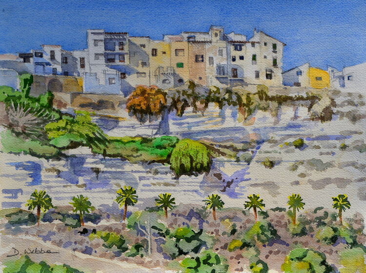 Houses on the cliff, Sorbas  Watercolour  41 x 31cm