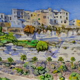 Houses on the cliff, Sorbas Watercolour 41 x 31cm