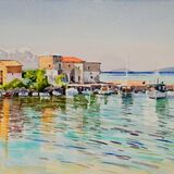 Kardamyli Harbour. Watercolour 48 x 35cm