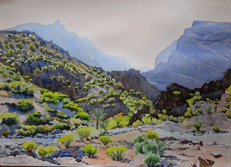 Landscape near Sayq, Jebel Akhdar, Oman  Watercolour  53 x 38cm