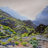 Landscape near Sayq, Jebel Akhdar, Oman Watercolour 53 x 38cm