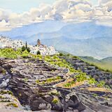 Laroles & Sierra de Gador, Alpujarras, Spain. Watercolour 70.5 x 50cm
