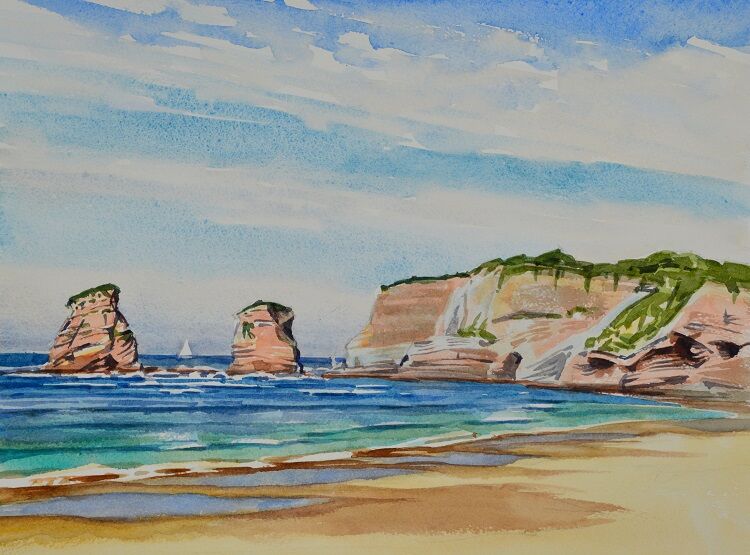 Les Deux Jumeaux, Hendaye, France. Watercolour 38 x 29cm