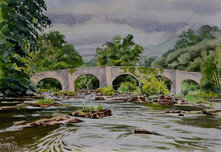 Llangynidr Bridge on the Usk near Brecon  Watercolour  51 x 35cm